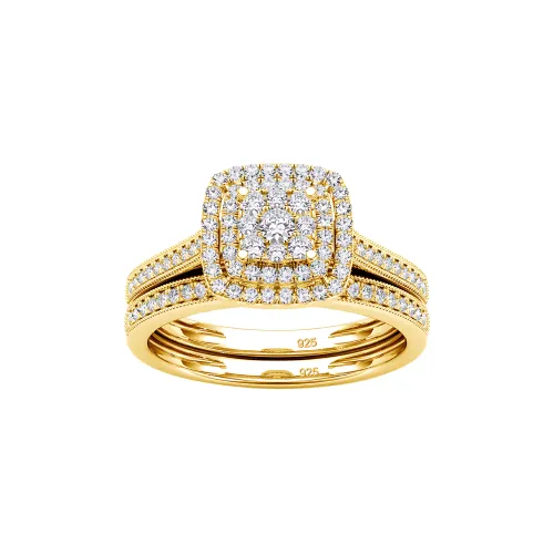 18K Gold Moissanite Halo Ring Set